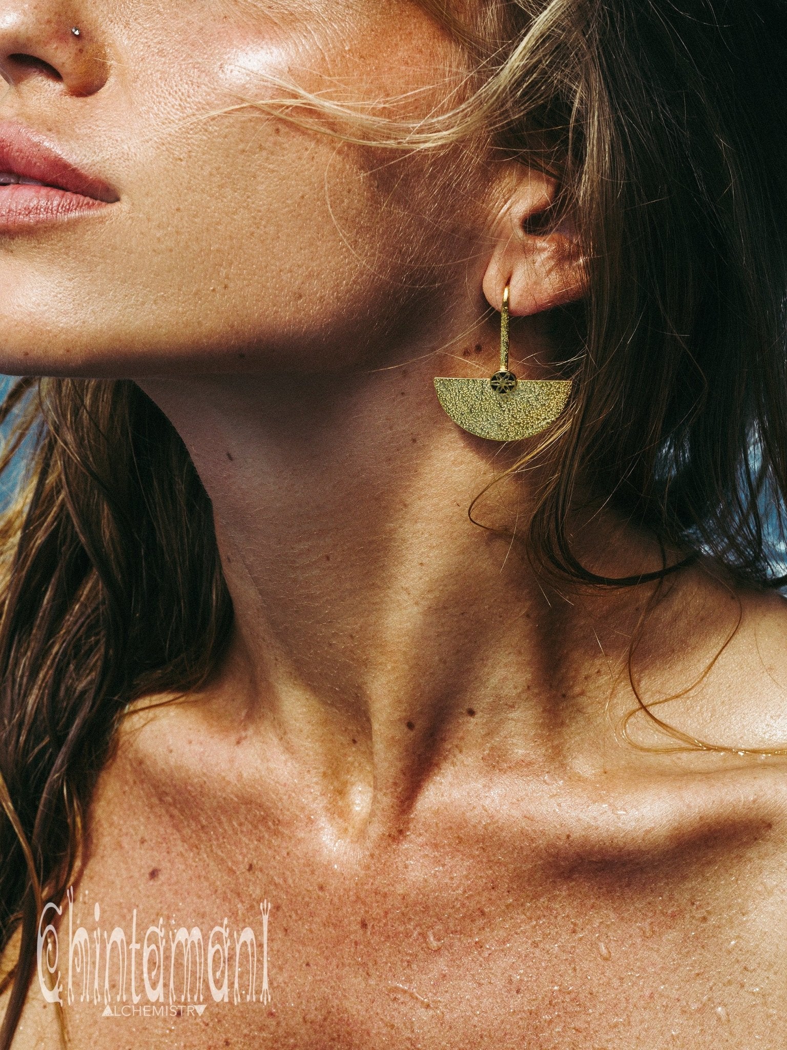 Gold-Plated Large Man in Moon Earrings | Alex Streeter